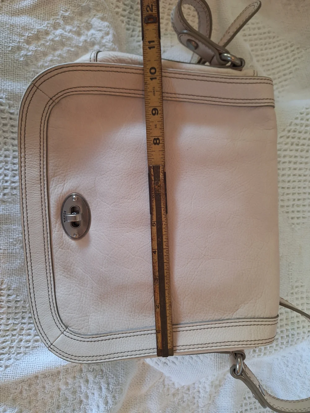 Vintage FOSSIL Ivory Leather MARLOW Flap Messenger Purse Handbag Crossbody